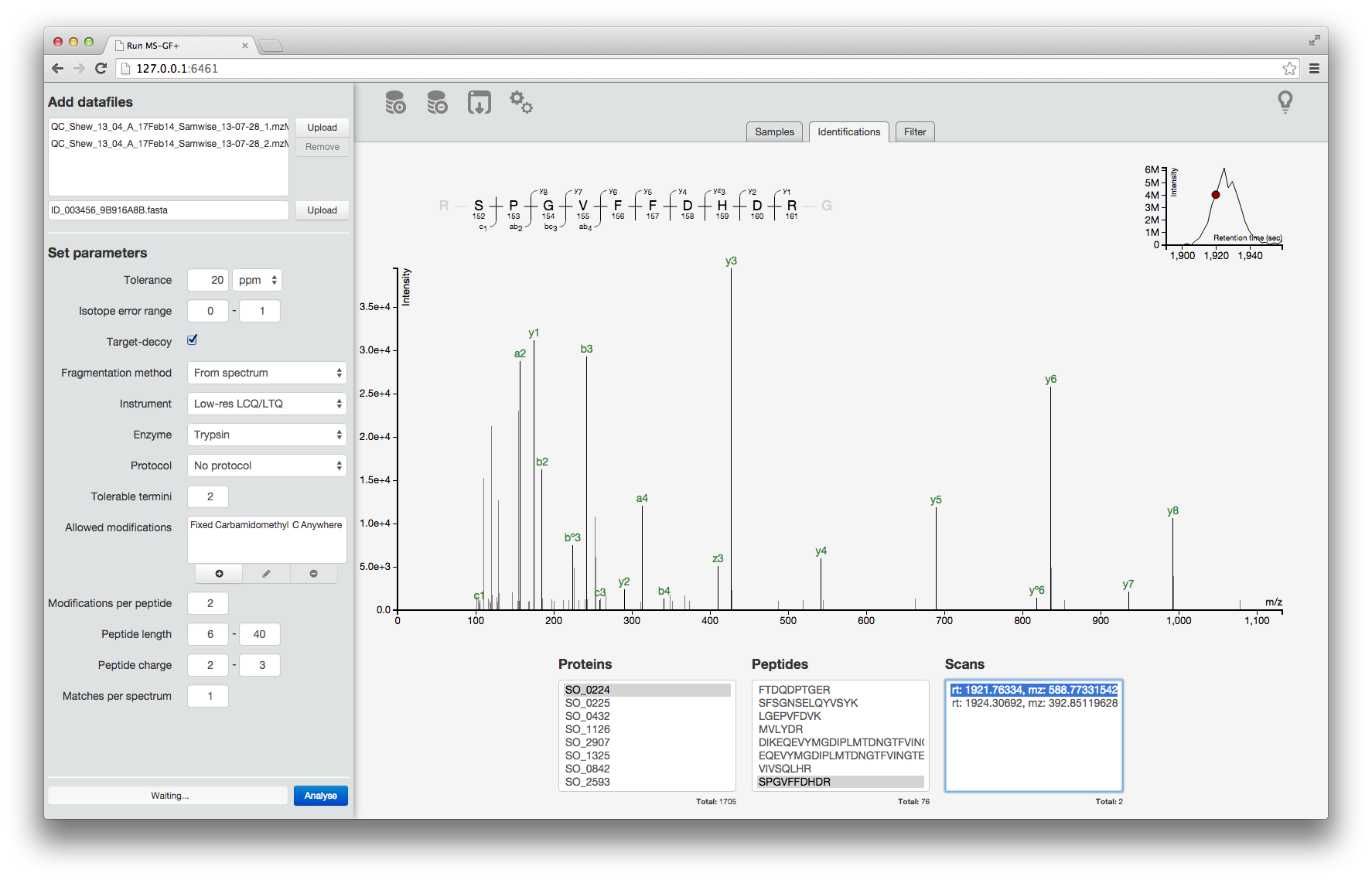 The MSGFgui interface